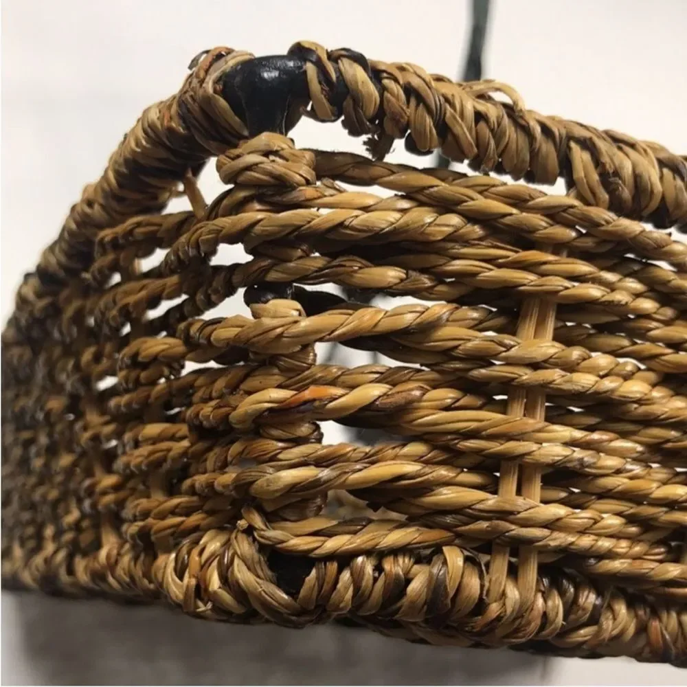 Vintage Brown Woven Basket with Black Accents